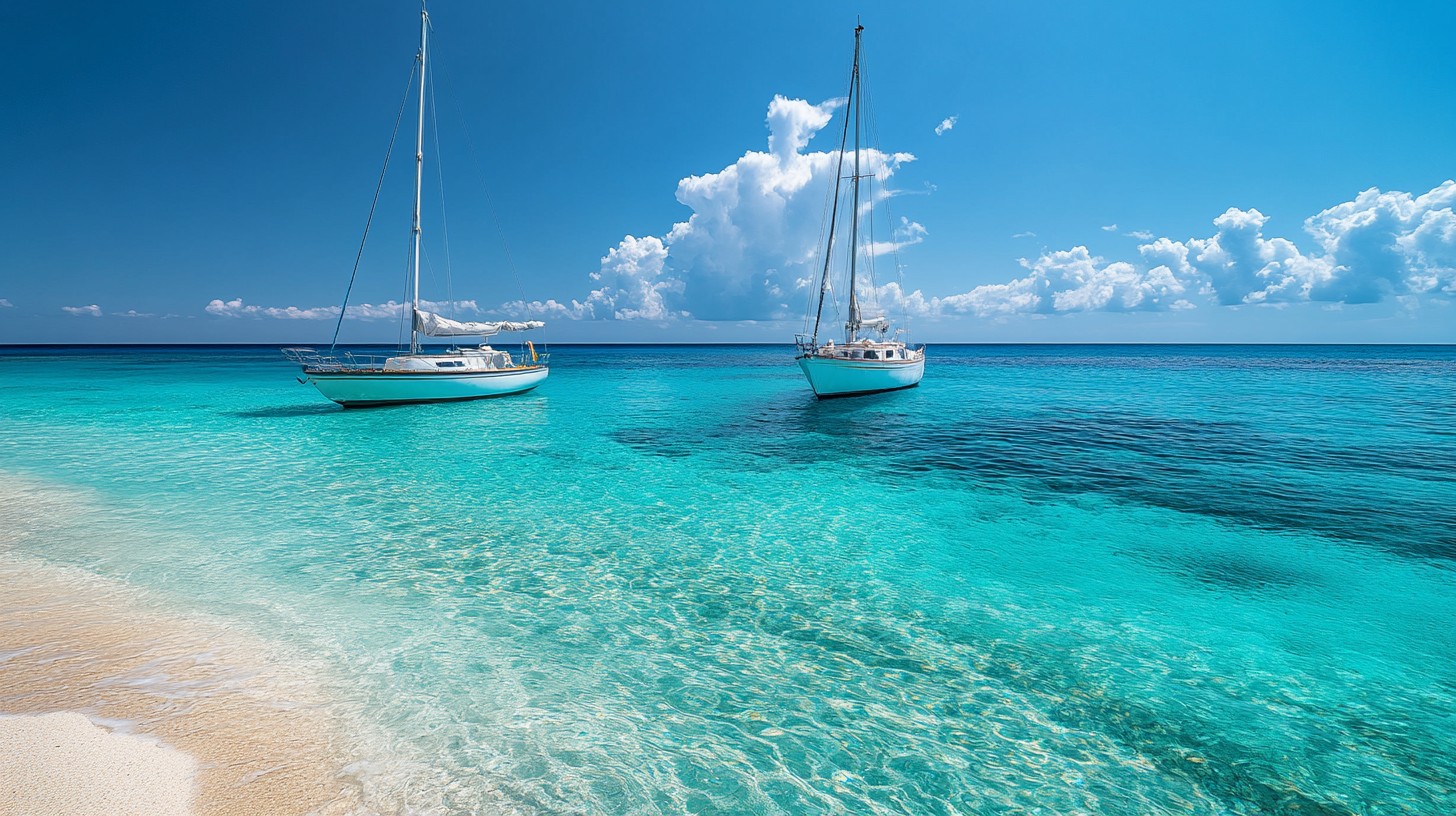 Sailboats on turquoise water for sailing conditions and wind planning